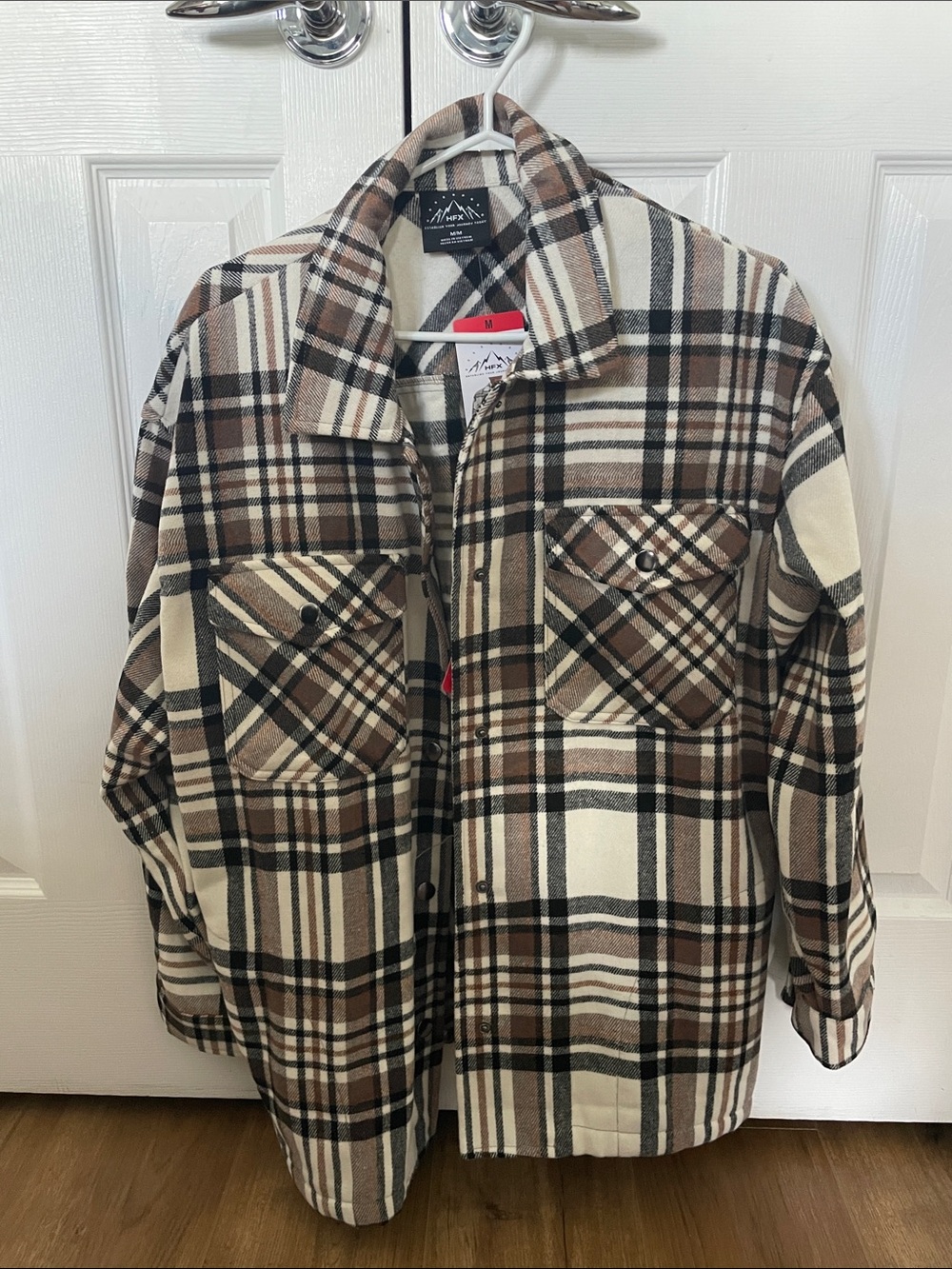 Women's Brown Plaid Button-Down Shirt Jacket